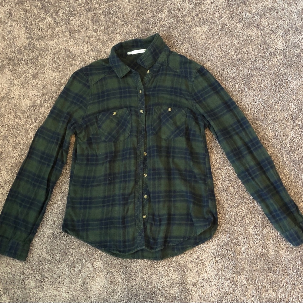 green and blue flannel